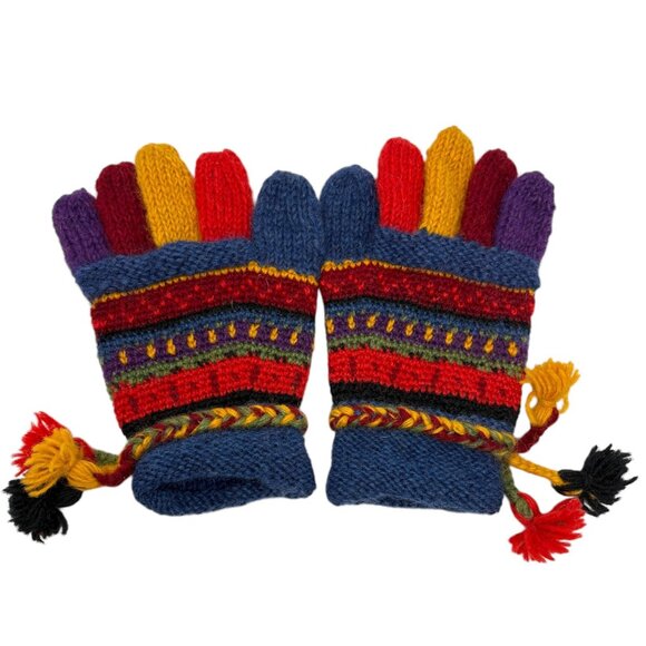 NEWARI Handcrafted 100% Wool Icelandic Colorblock Gloves Adult Women Size NEW - Picture 1 of 10